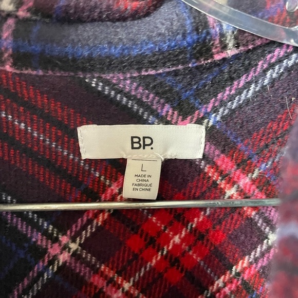 BP, red and blue poly wool plaid shirt jacket shacket warm long sleeve sz large - Picture 2 of 8